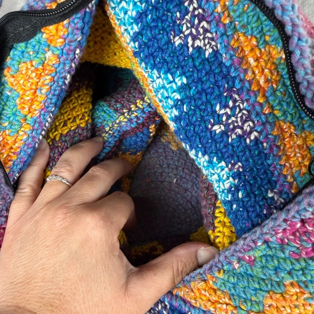 Festival‎ Indie Crochet Boho Hobo Bag Geometric Zipper Closure Festival